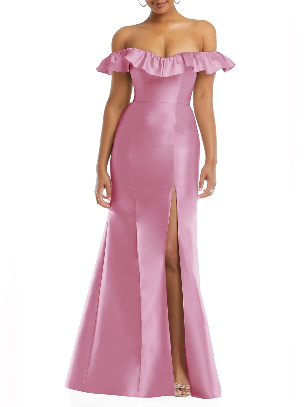 NEW Alfred Sung D836 Off The Should Ruffle Column Gown, Pink, Size 4